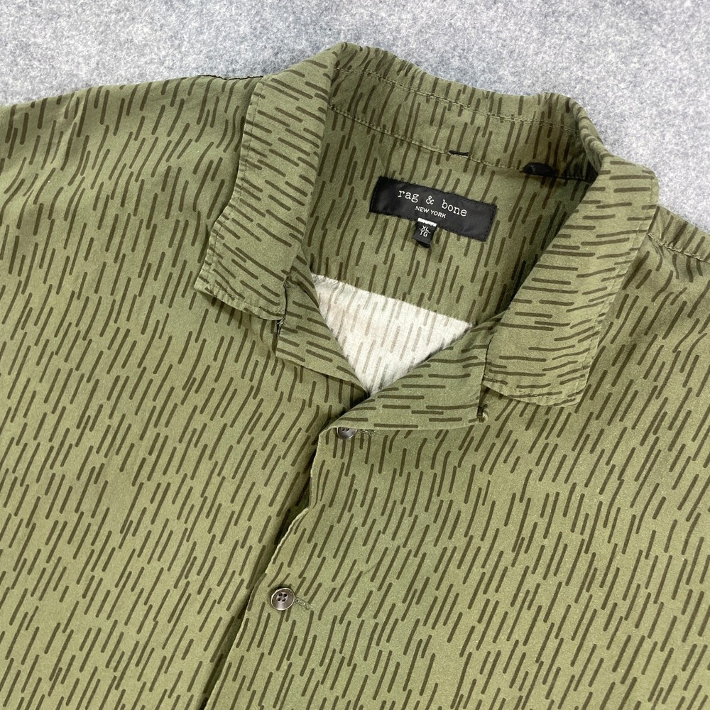 Rag and Bone Mens Shirt XL Green Dash Pattern Short Sleeve Button Up Viscose